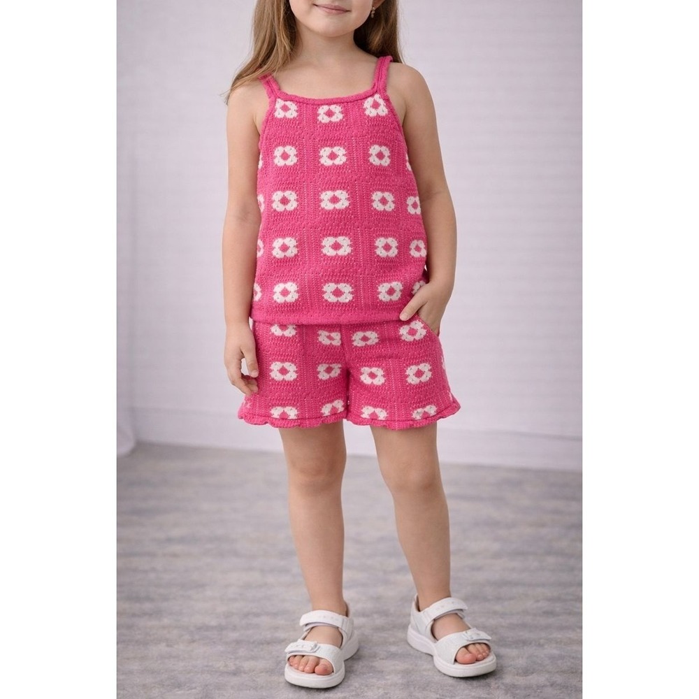 Jessica Simpson Girls Hot Pink Floral Knit Tank‎ Top & Shorts Set Size 6X